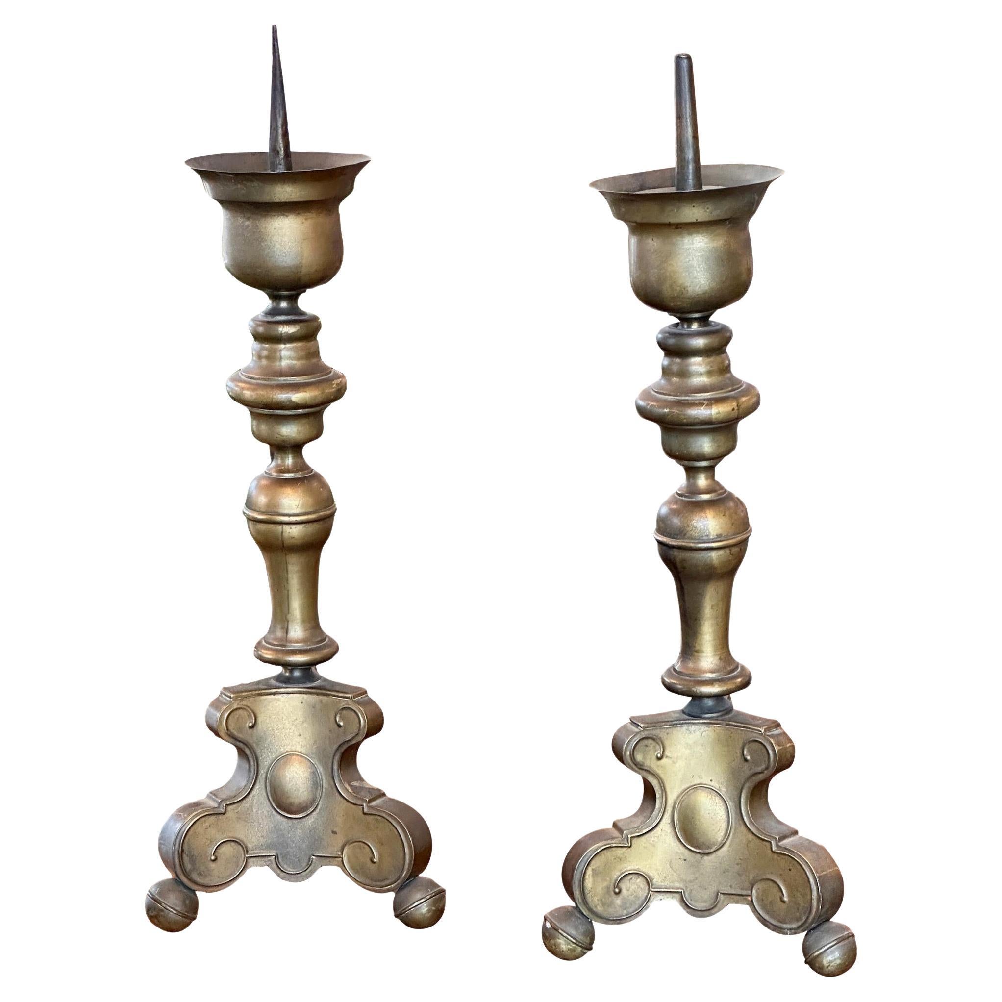 19th Century Brass Altar Sticks 