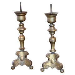 Antique 19th Century Brass Altar Sticks 