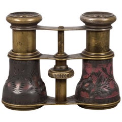 19th Century Brass and Embossed Metal French Binoculars, circa 1880s