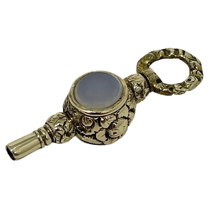 19th Century Brass and Gold Watch-Key with 2 different color Agate Stones For Sale
