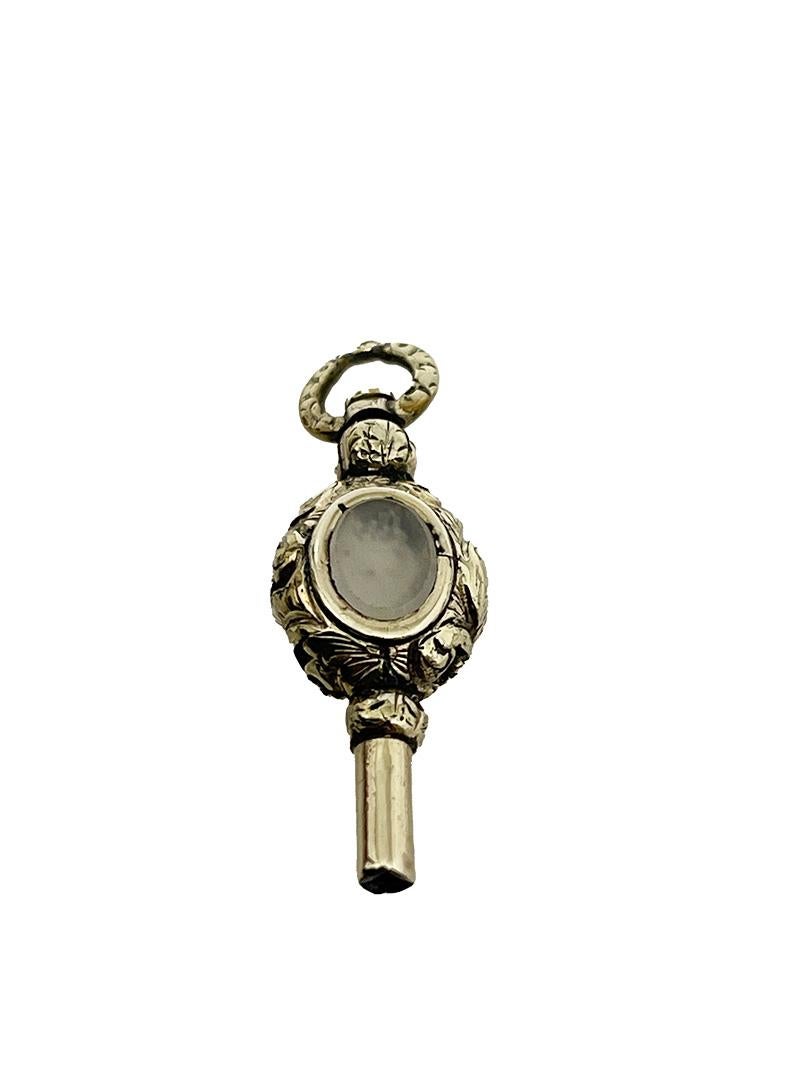 19th Century Brass and Gold Watch-Key with 2 different color Stones In Good Condition For Sale In Delft, NL