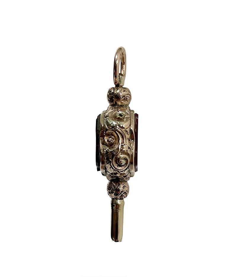 19th Century Brass and Gold Watch-Key with a with Carnelian and Heliotrope For Sale 2