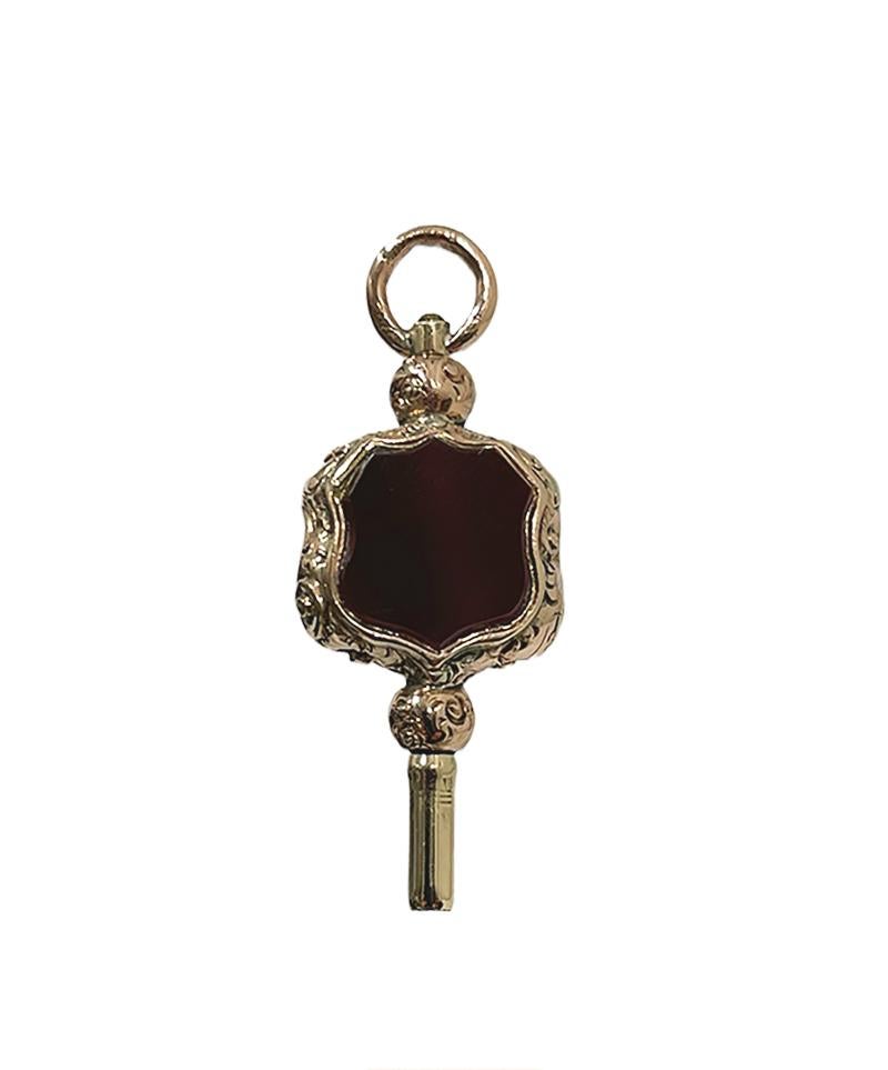 19th Century Brass and Gold Watch-Key with a with Carnelian and Heliotrope For Sale 3