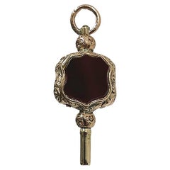 19th Century Brass and Gold Watch-Key with a with Carnelian and Heliotrope