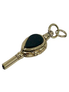19th Century Brass and Gold Watch-Key with Agate and Heliotrope Stones
