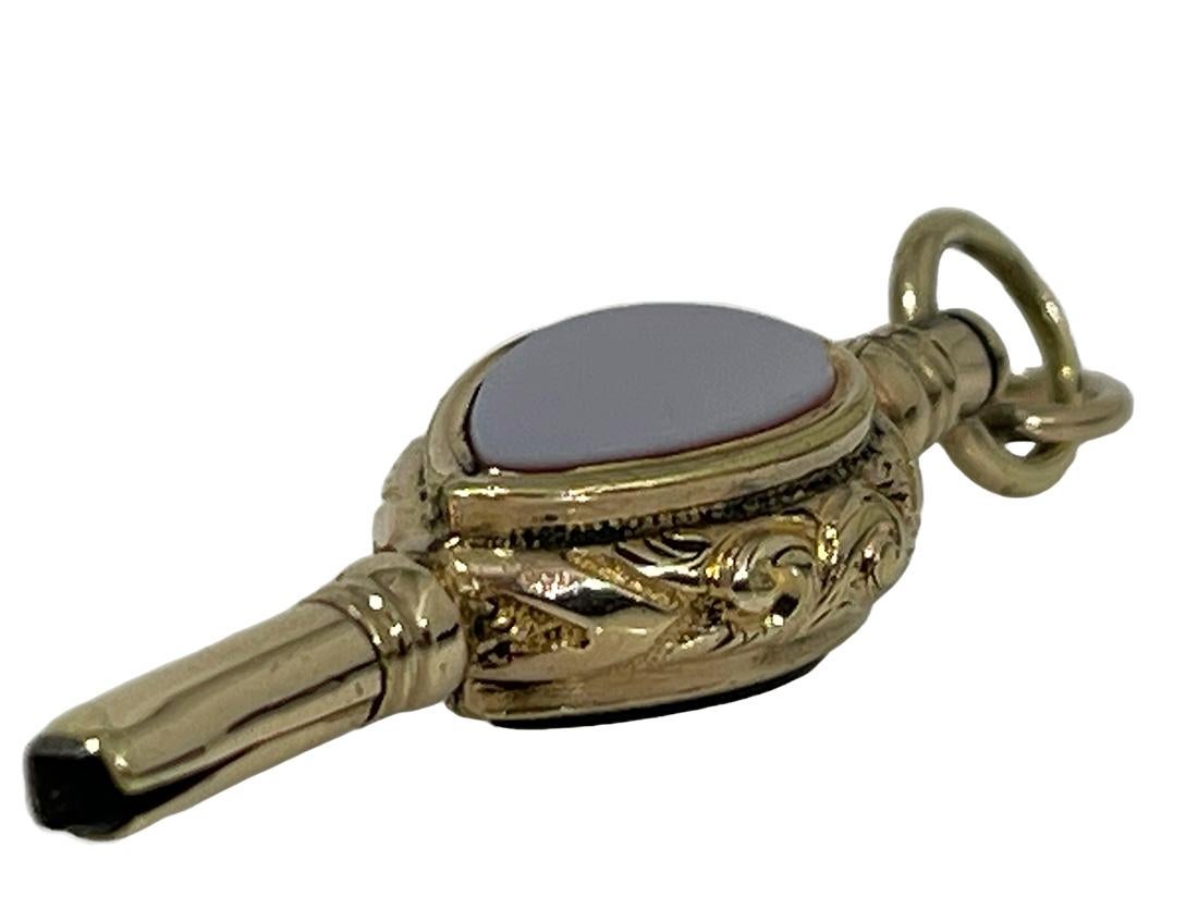 Dutch 19th Century Brass and Gold Watch-Key with Agate and Heliotrope Stones For Sale
