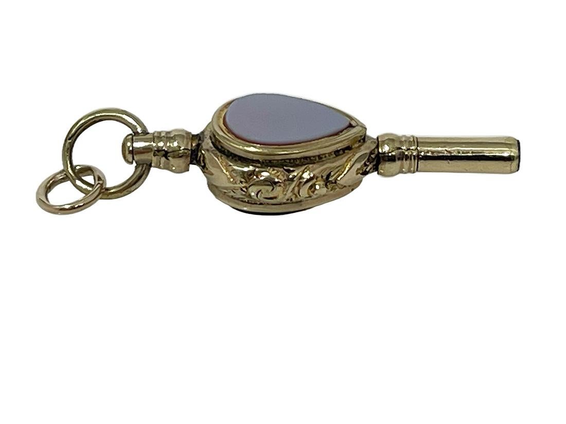 19th Century Brass and Gold Watch-Key with Agate and Heliotrope Stones In Good Condition For Sale In Delft, NL