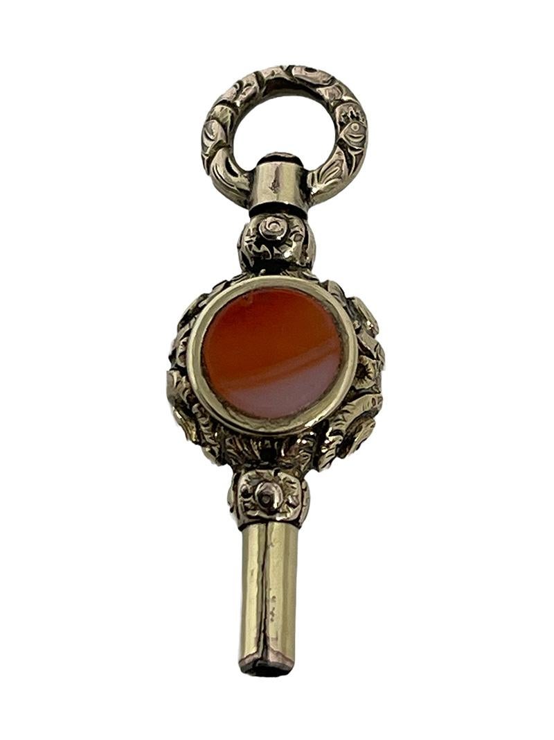 19th Century Brass and Gold Watch-Key with Agate and Heliotrope Stones For Sale 1