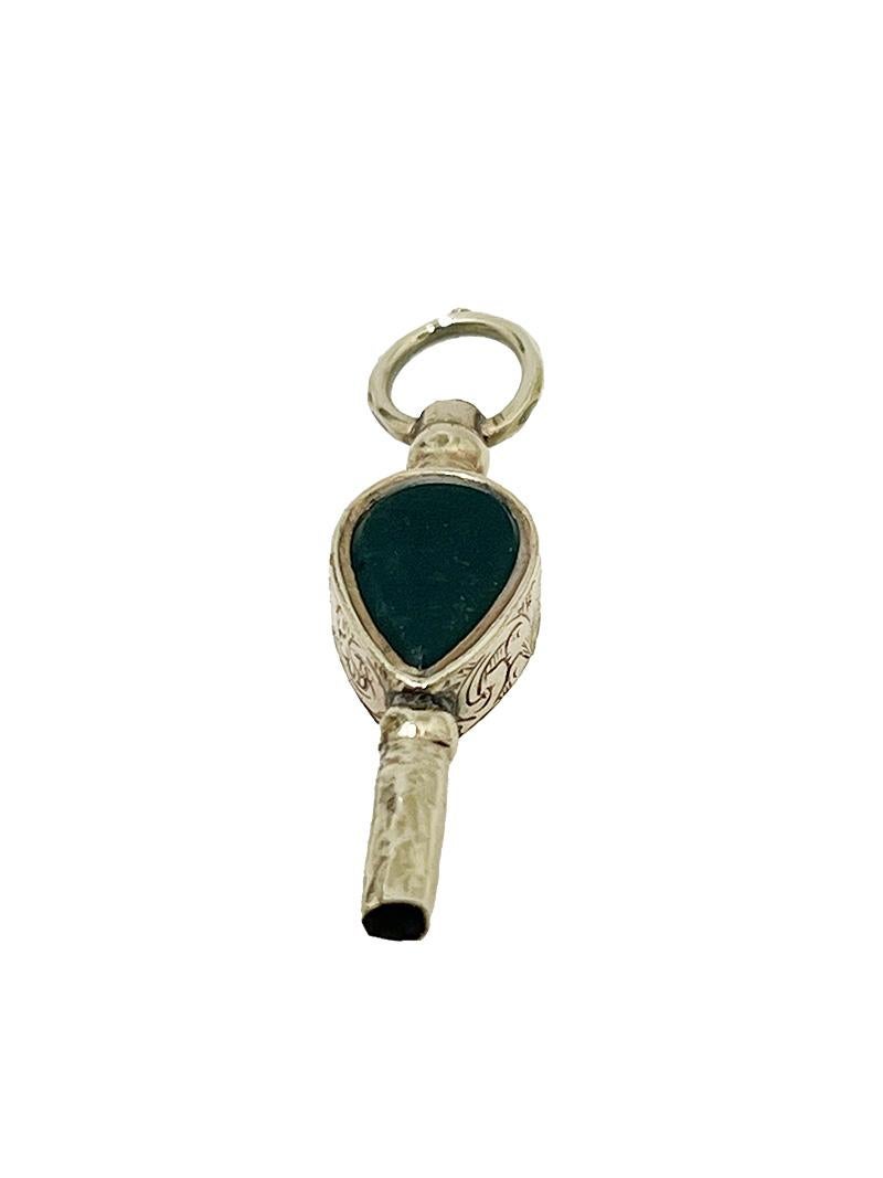 Dutch 19th Century Brass and Gold Watch-Key with yellow clear and Heliotrope Stones For Sale