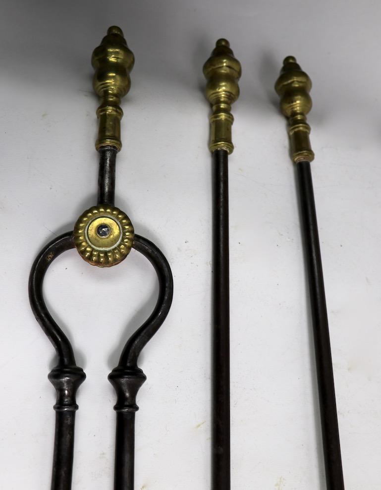 American Classical 19th Century Brass and Iron Fireplace Tool Set