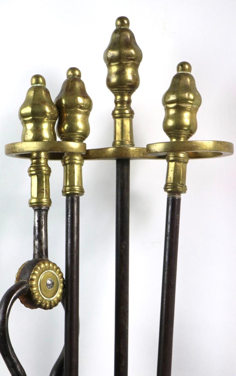 19th Century Brass and Iron Fireplace Tool Set 1