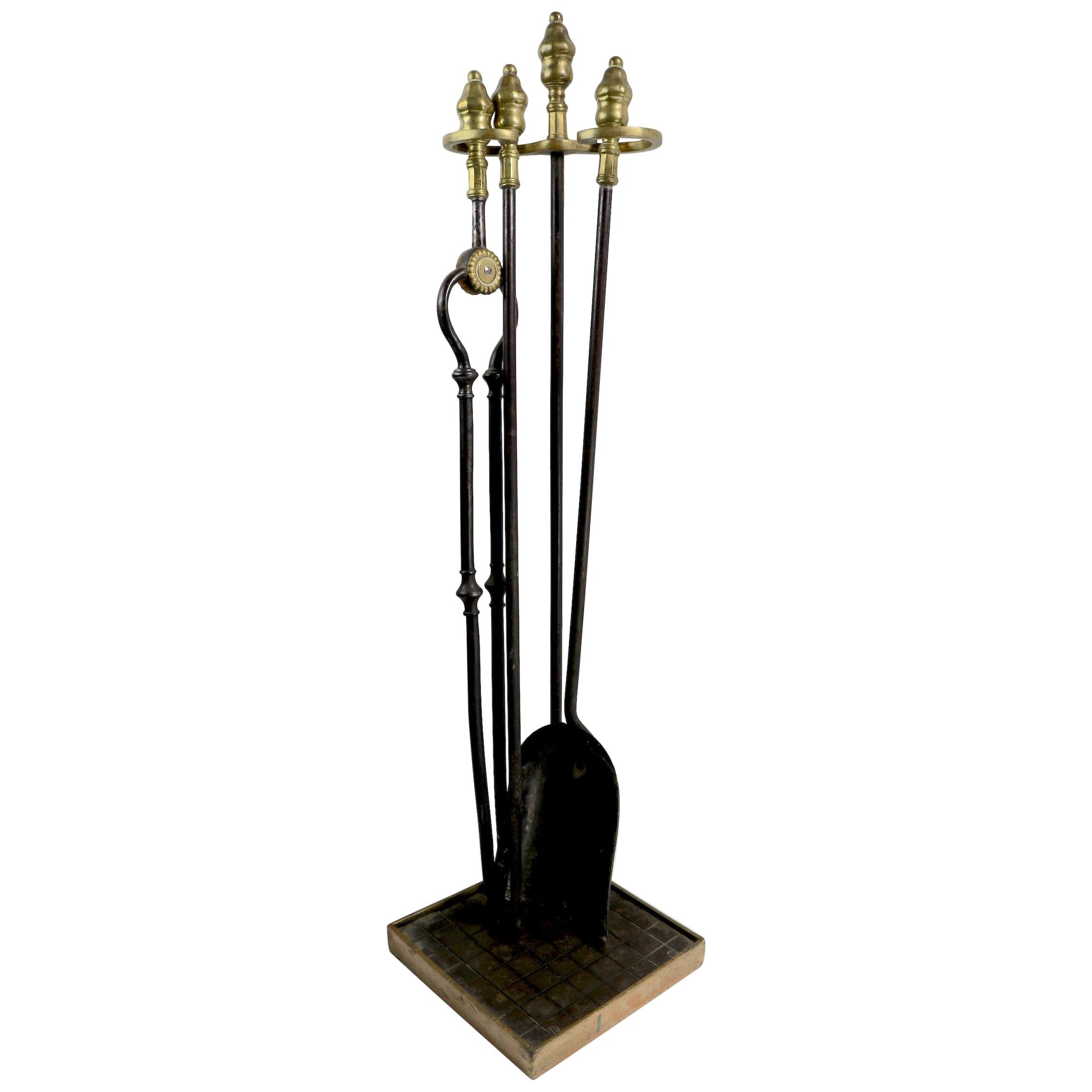 19th Century Brass and Iron Fireplace Tool Set
