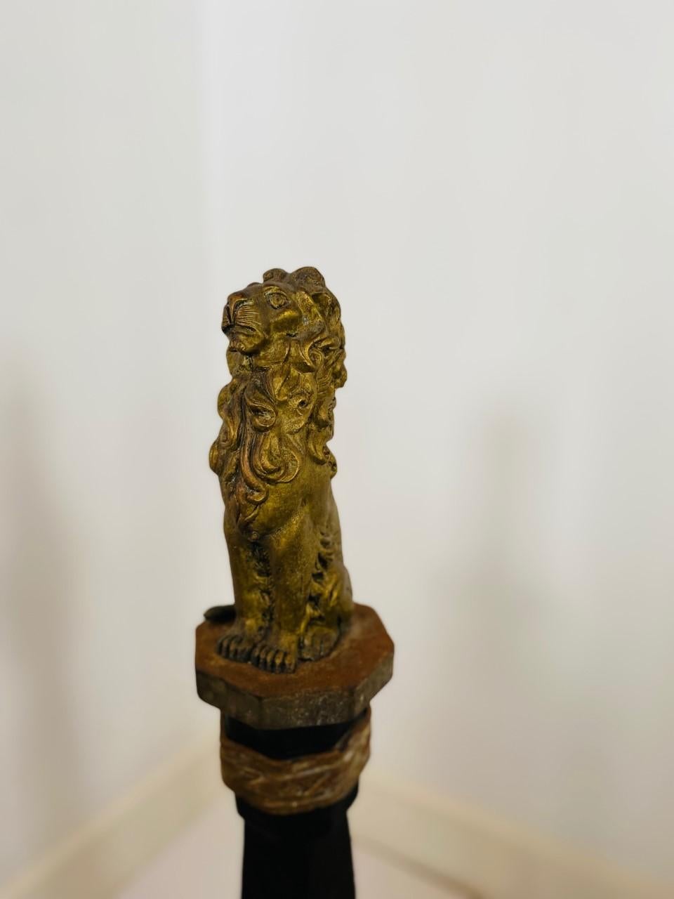 Cast 19th Century Brass and Iron Lion Andirons For Sale