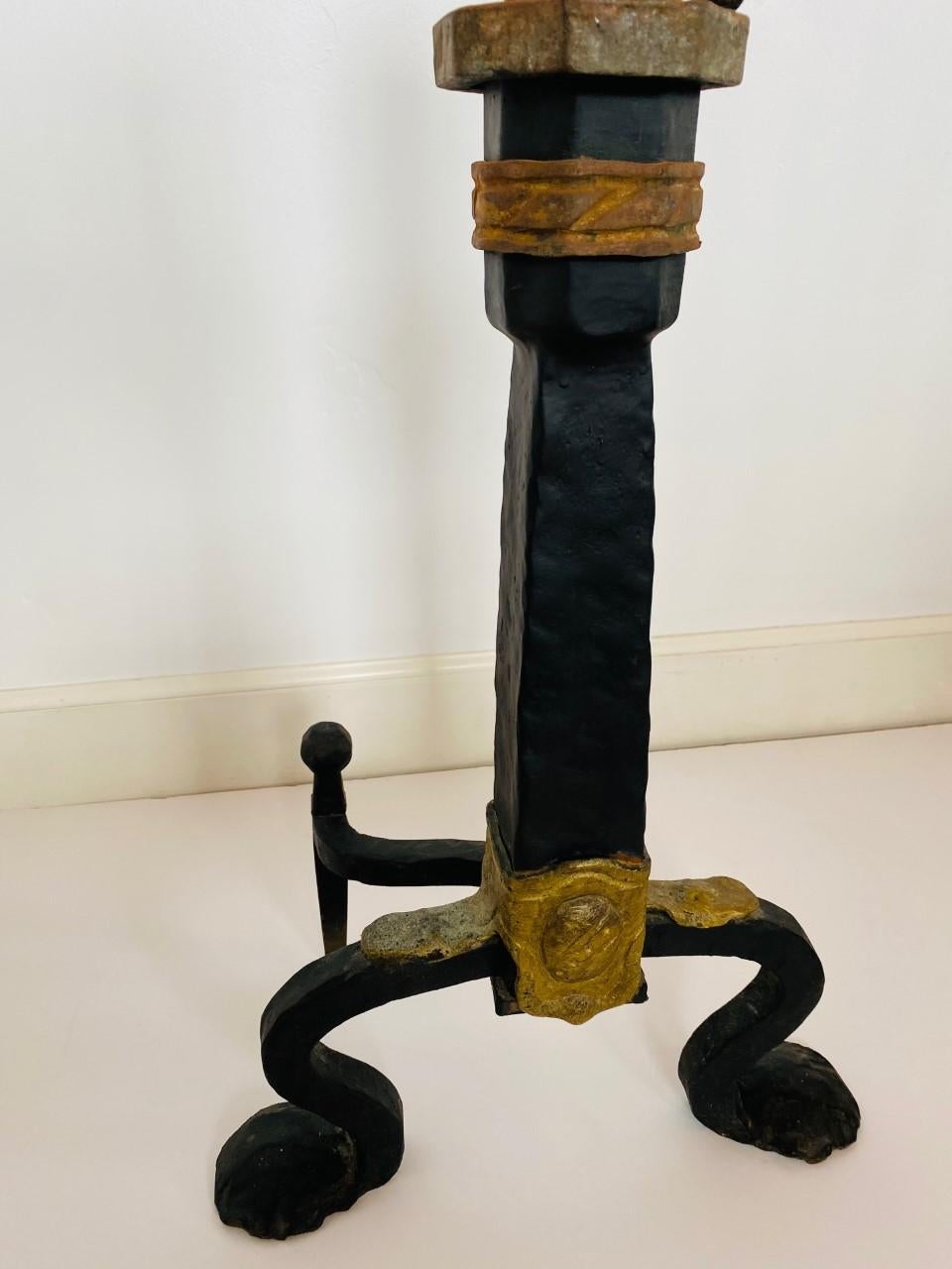 19th Century Brass and Iron Lion Andirons For Sale 2