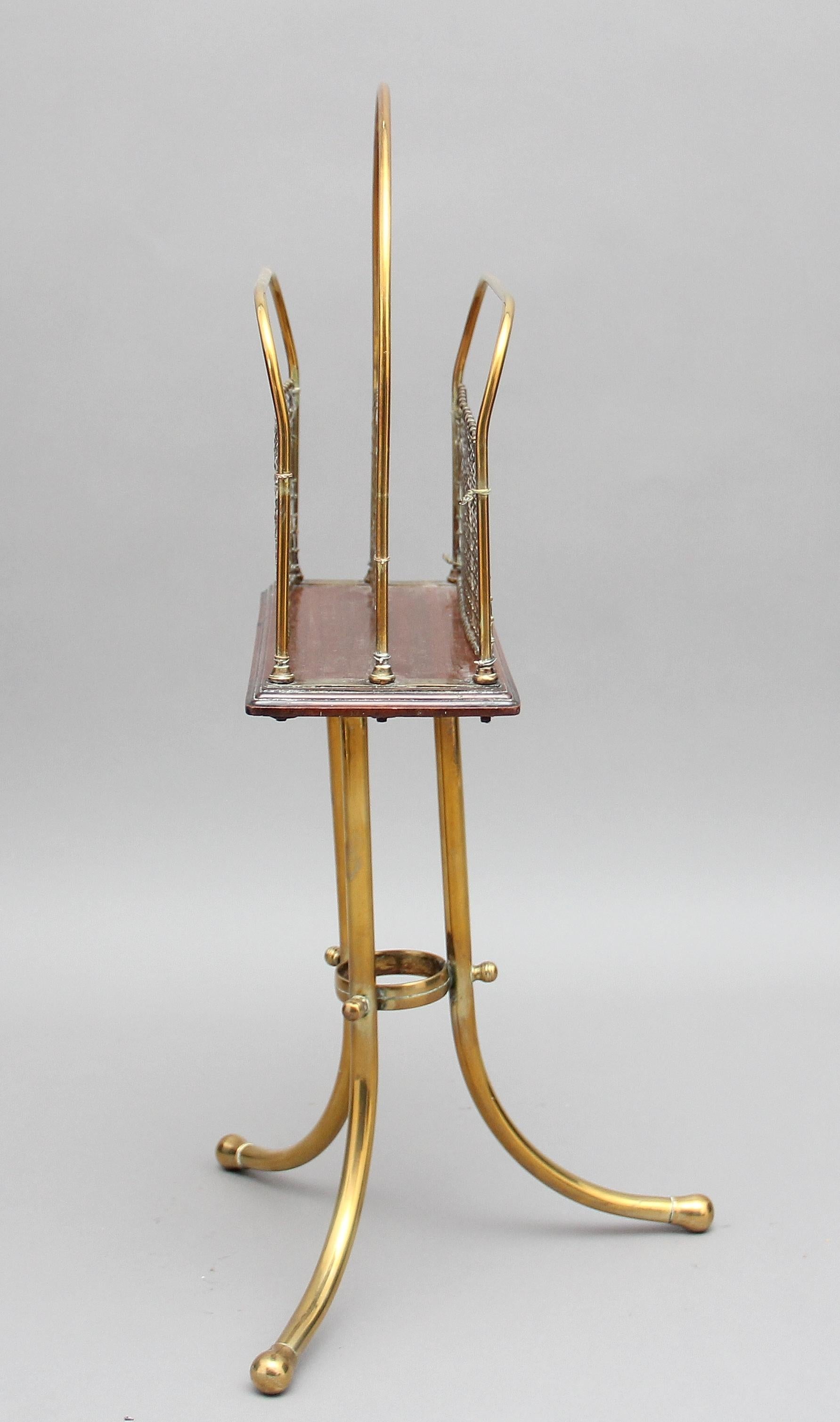 English 19th Century Brass and Mahogany Magazine Rack For Sale