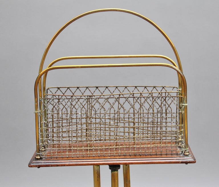 19th Century Brass and Mahogany Magazine Rack In Good Condition For Sale In Martlesham, GB