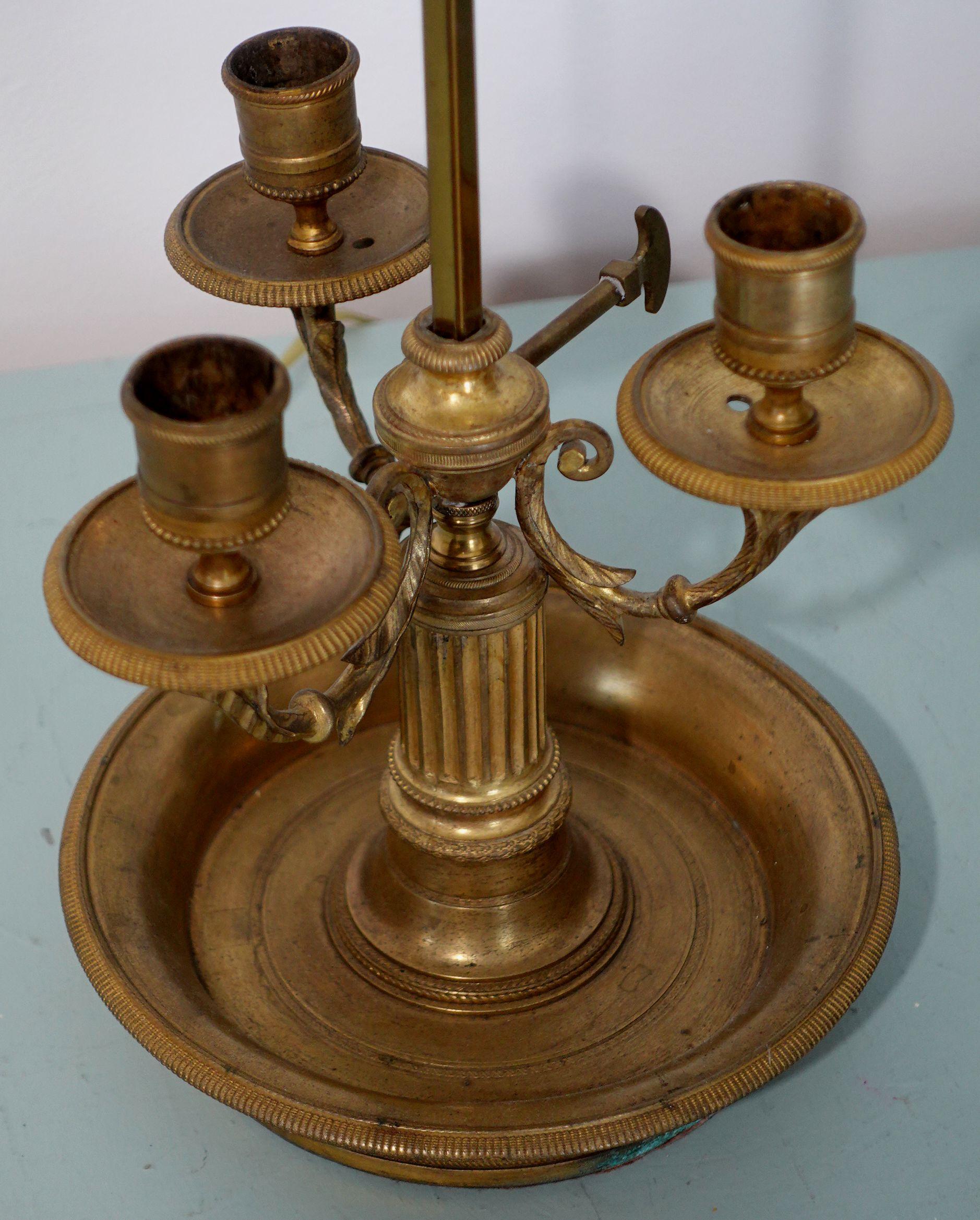 19th Century Brass and Tole Bouillotte Lamp and Candle Holders In Good Condition For Sale In Norton, MA