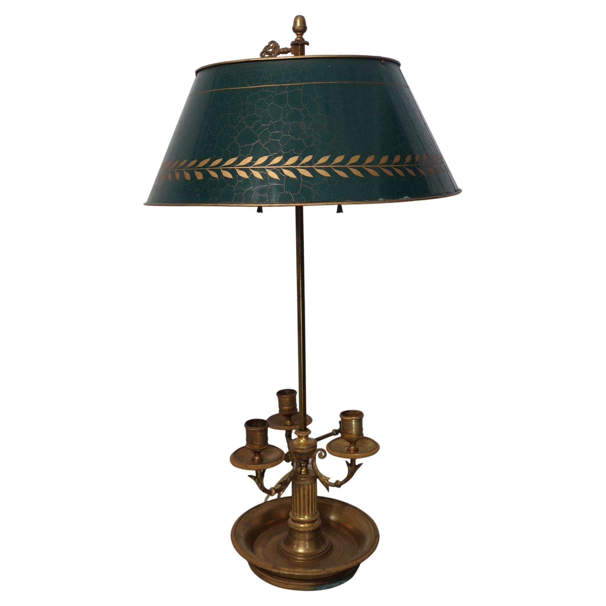 19th Century Brass and Tole Bouillotte Lamp and Candle Holders