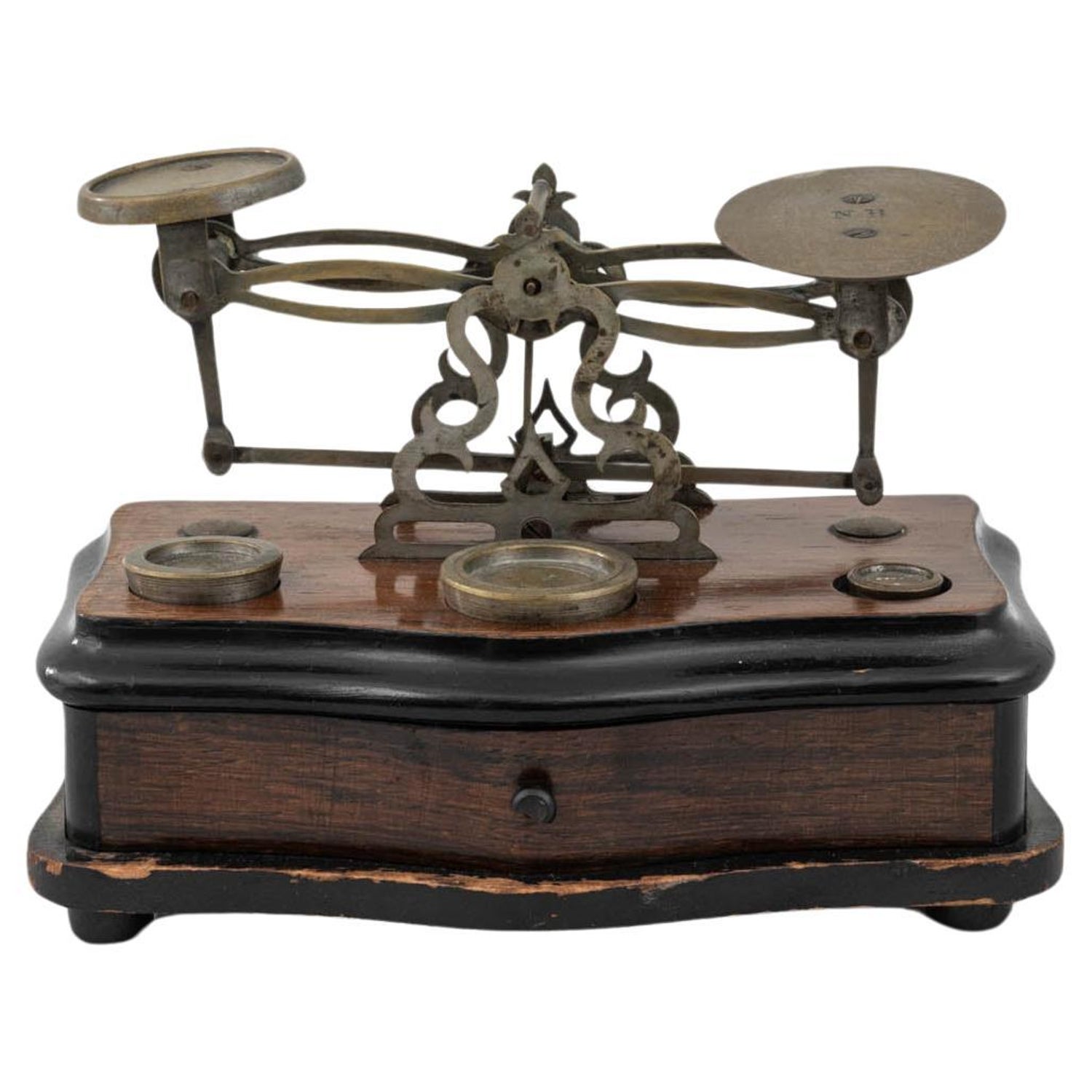English Late 19th Century Large Brass Table Scale and Weights For
