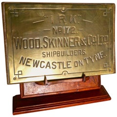19th Century Brass Boat Builders Ships Name Plaque “IRK”