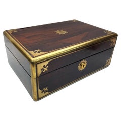 Antique 19th Century Brass Bound and Inlaid Rosewood Jewelry Box