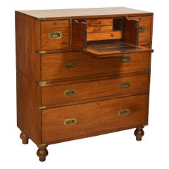 19th Century Brass Bound Campaign Secretaire Chest of Drawers Bramah
