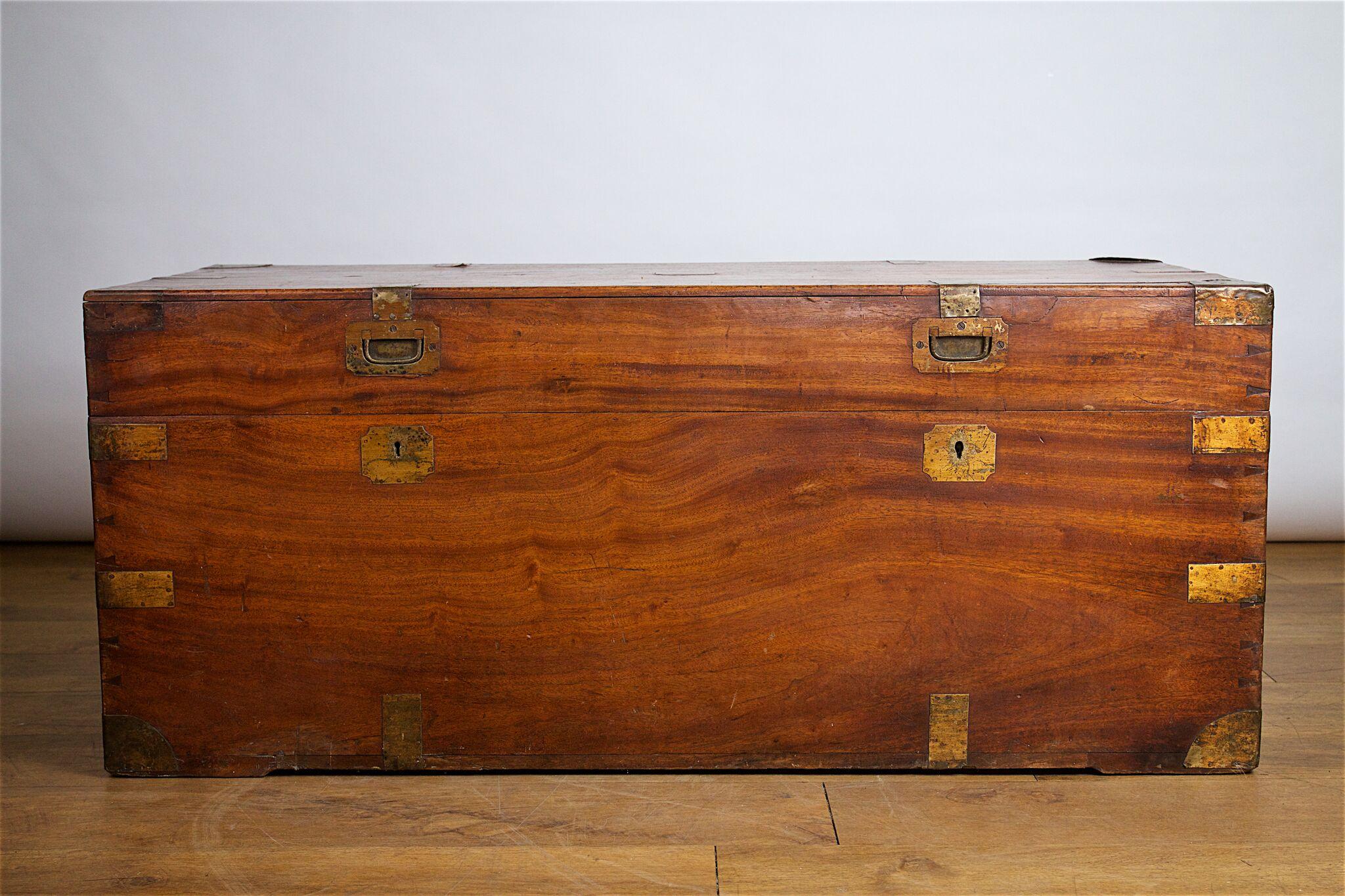 19th century brass bound camphor wood travelling chest complete with camphor scent!