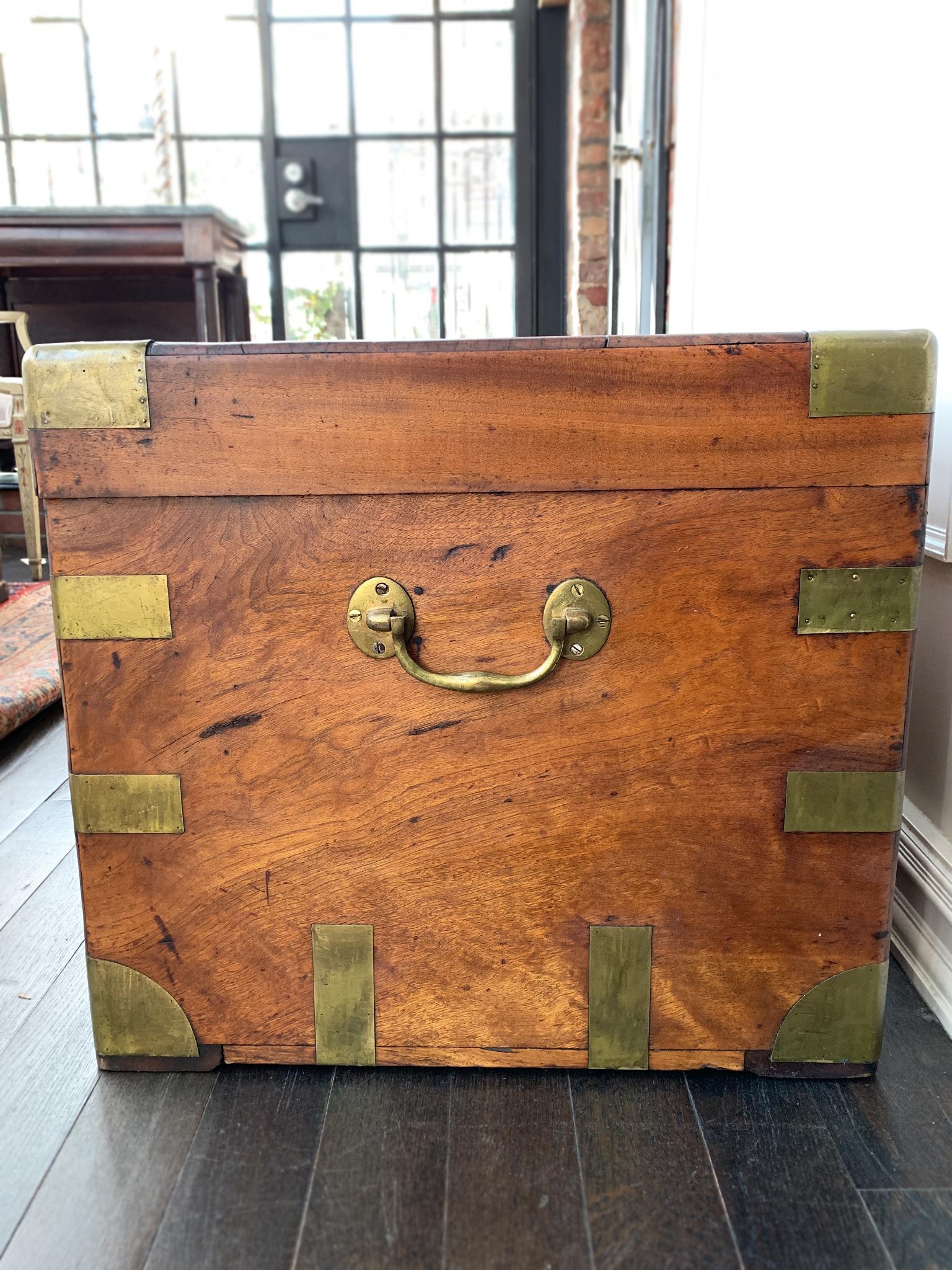 19th Century Brass-Bound Camphorwood Chest In Good Condition For Sale In New York, NY