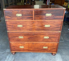 Antique 19th Century Brass Bound Mahogany English 2 Part Campaign Chest