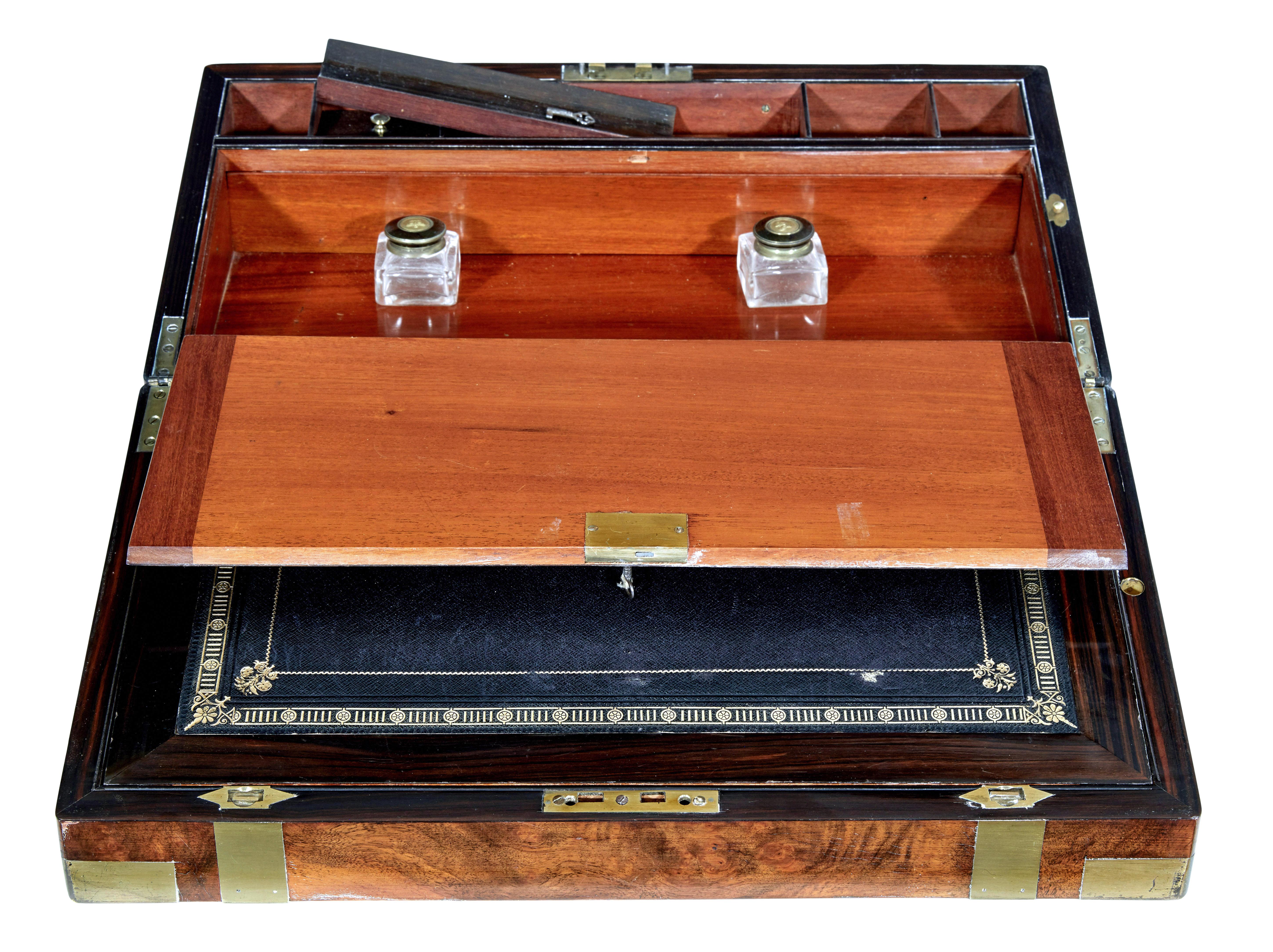 Campaign 19th Century brass bound mahogany writing slope For Sale