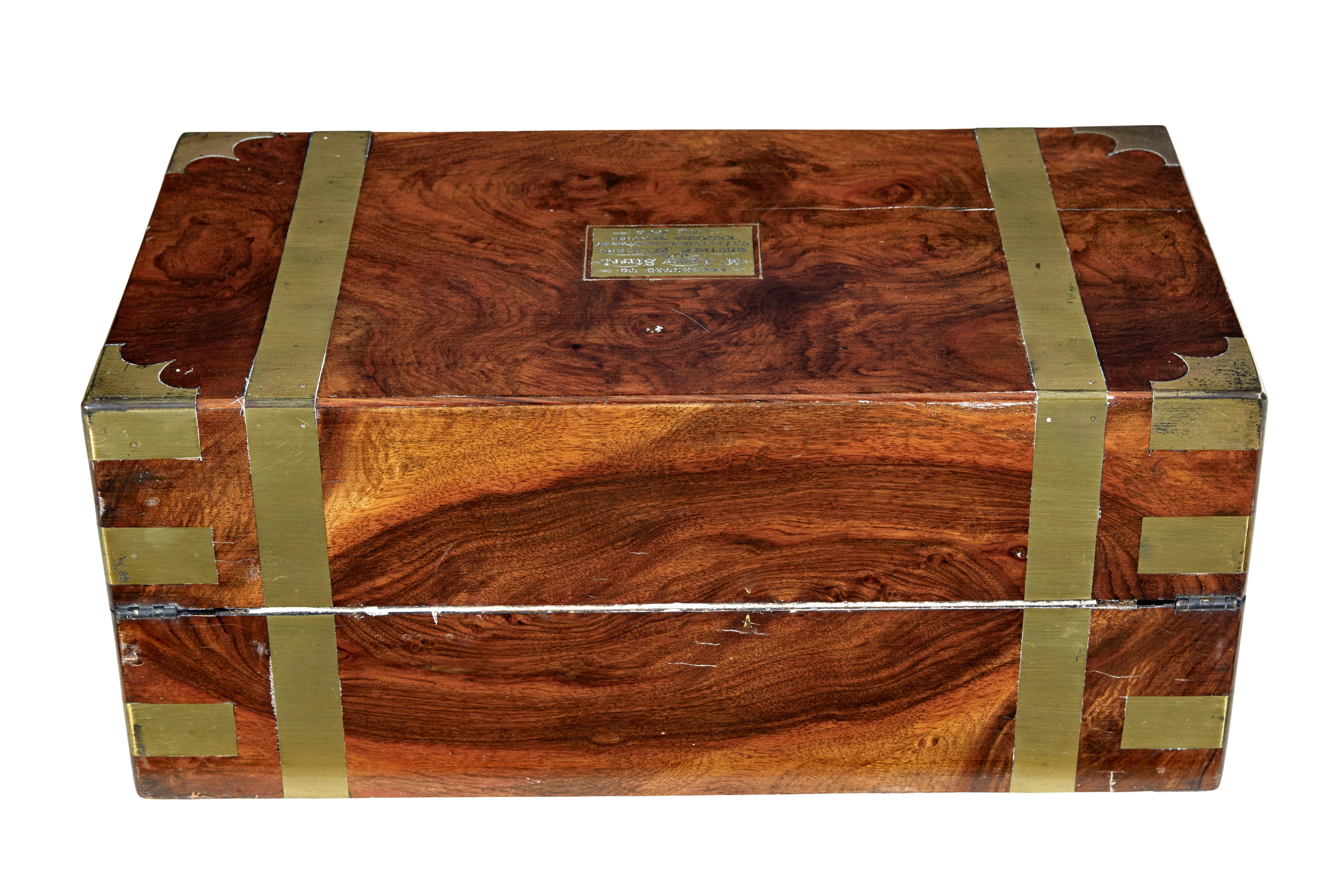 19th Century brass bound mahogany writing slope In Good Condition For Sale In Debenham, Suffolk