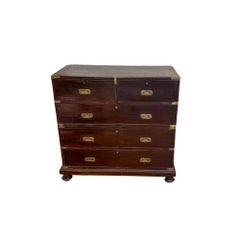 19th Century Brass-Bound Teak Campaign Chest of Drawers in Two Parts