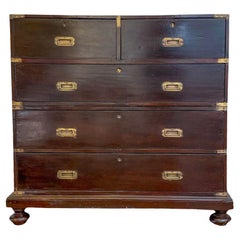 19th Century Brass-Bound Teak Campaign Chest of Drawers in Two Parts