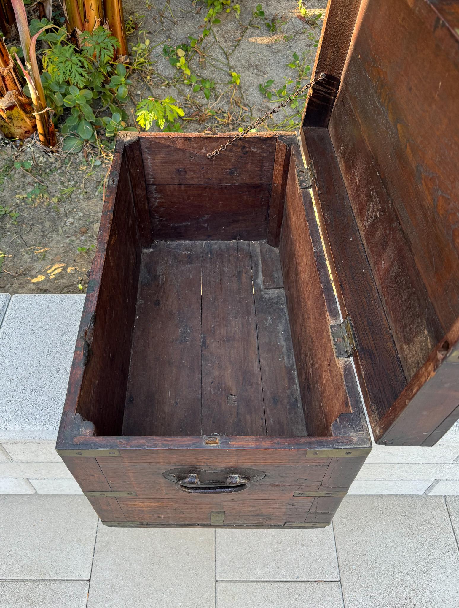 19th Century Brass Bound Wood Campaign Trunk 6