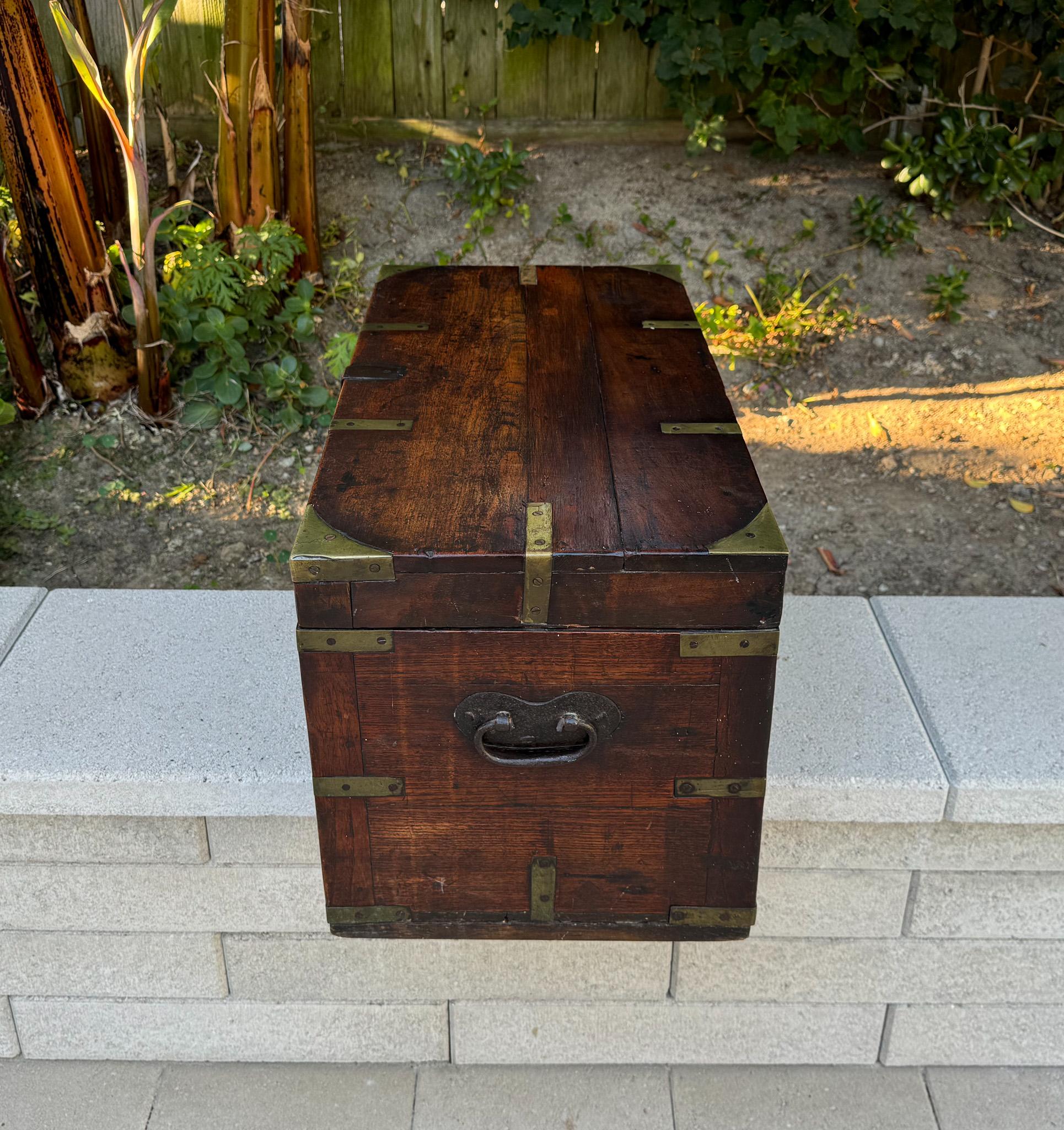 19th Century Brass Bound Wood Campaign Trunk 7