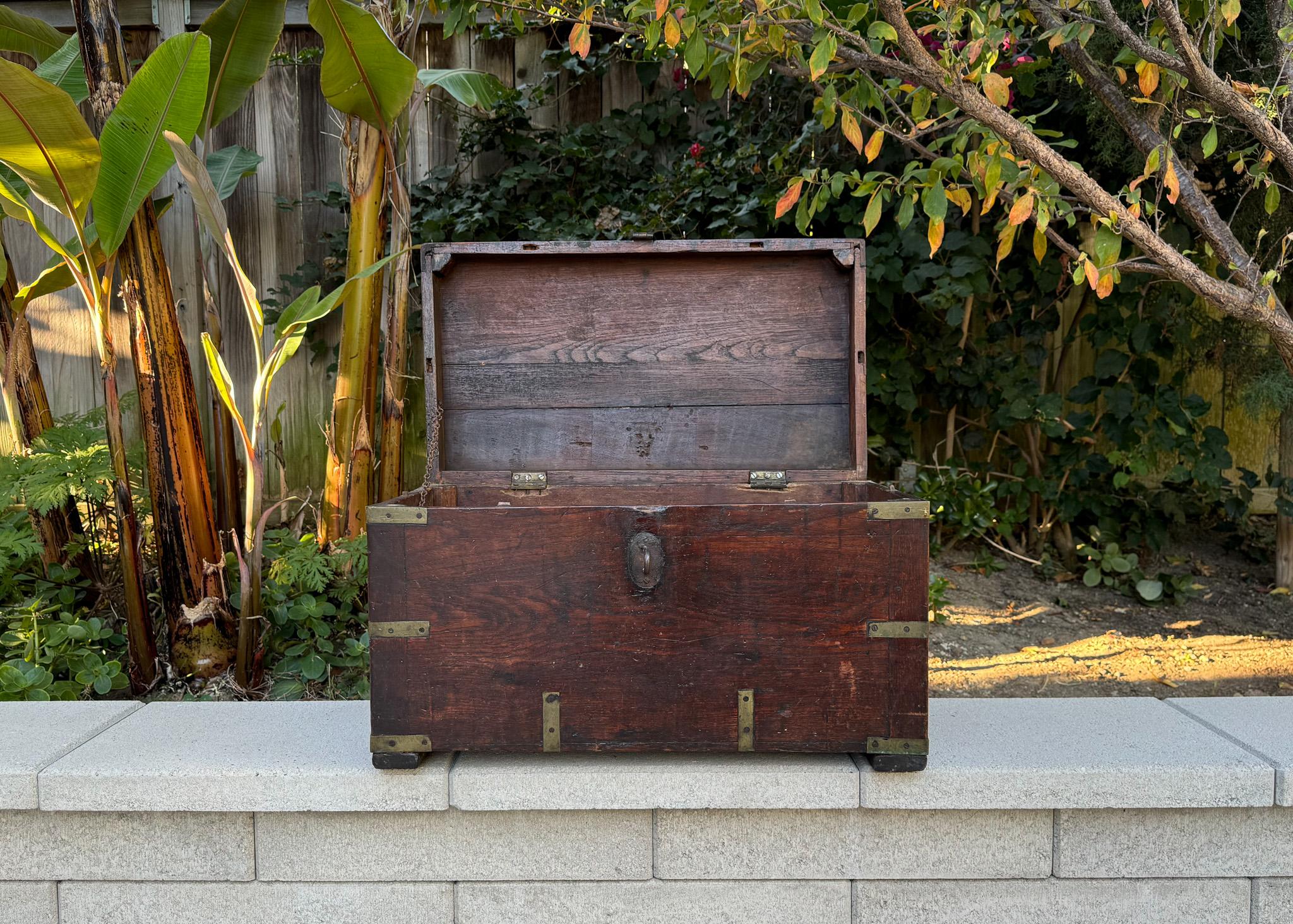 19th Century Brass Bound Wood Campaign Trunk 8