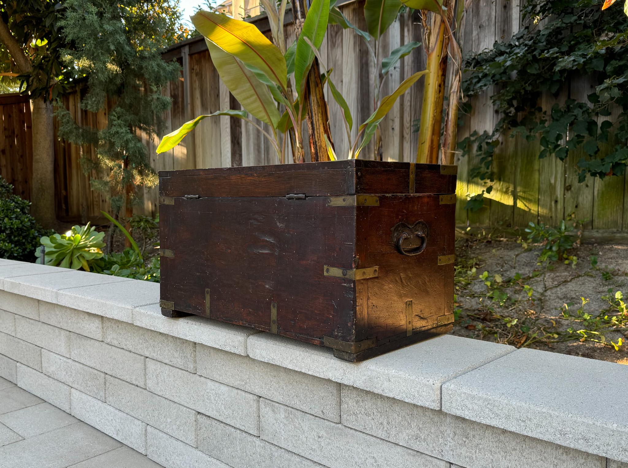 19th Century Brass Bound Wood Campaign Trunk 9