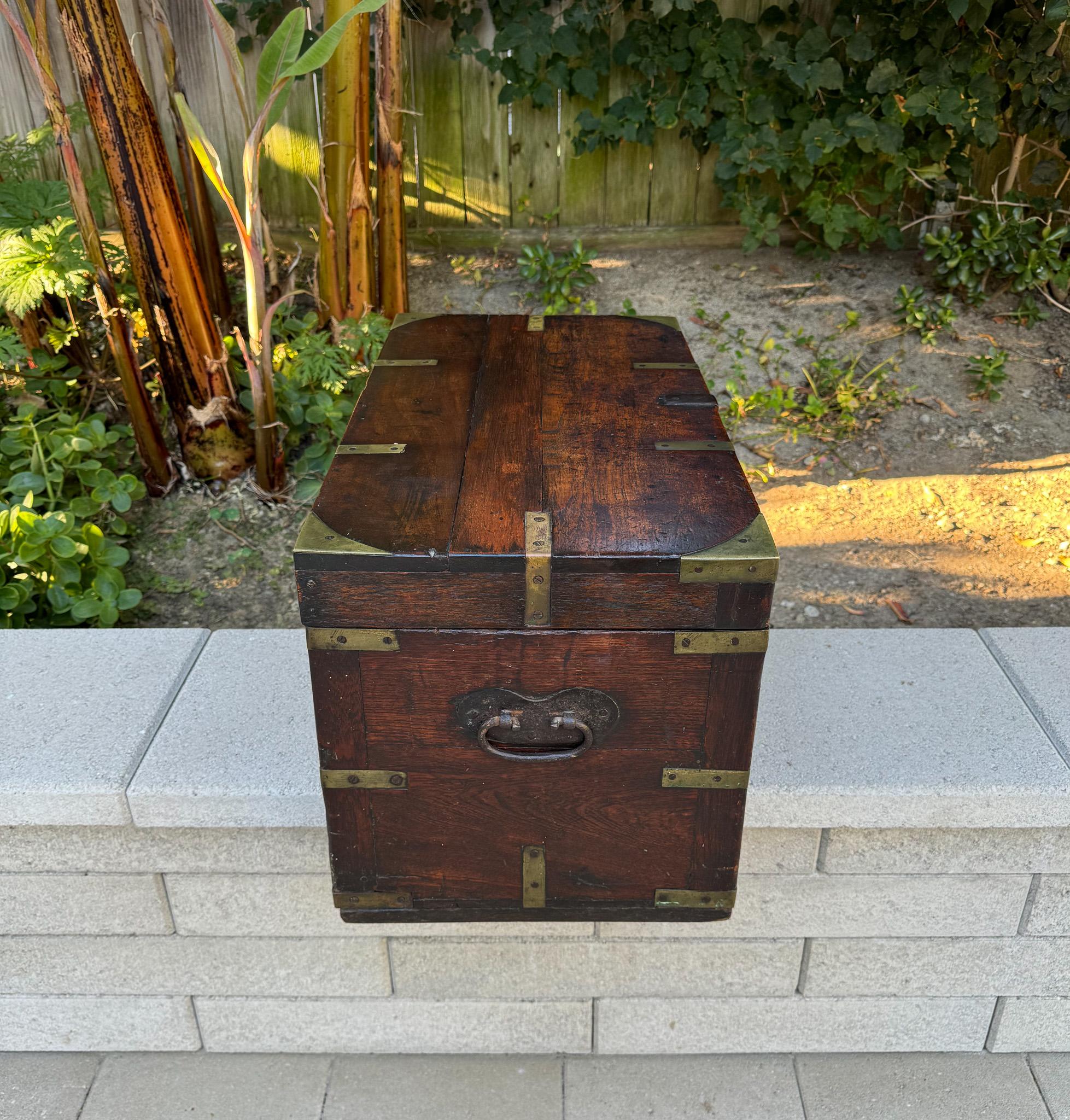 19th Century Brass Bound Wood Campaign Trunk 10