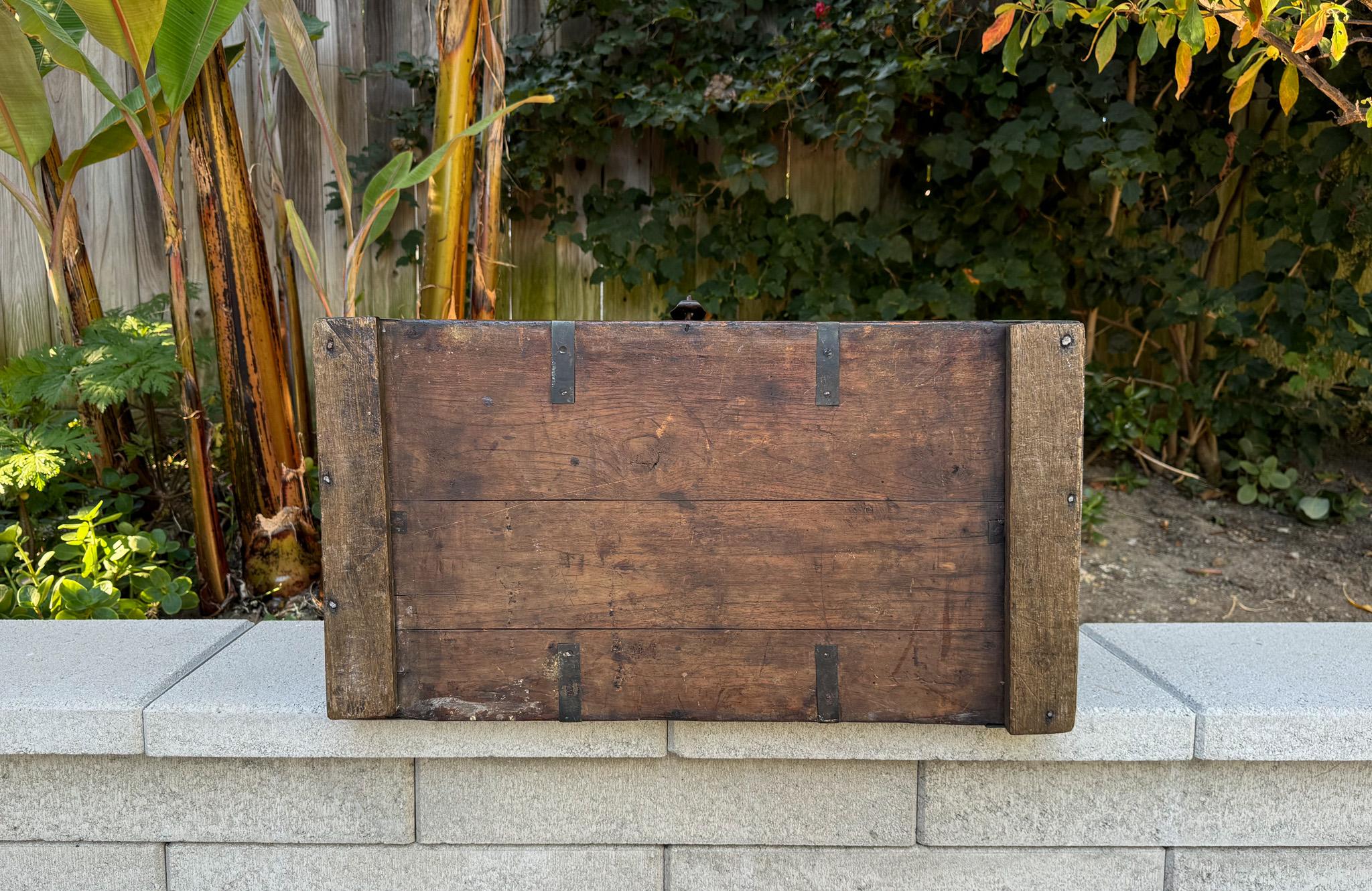 19th Century Brass Bound Wood Campaign Trunk 11