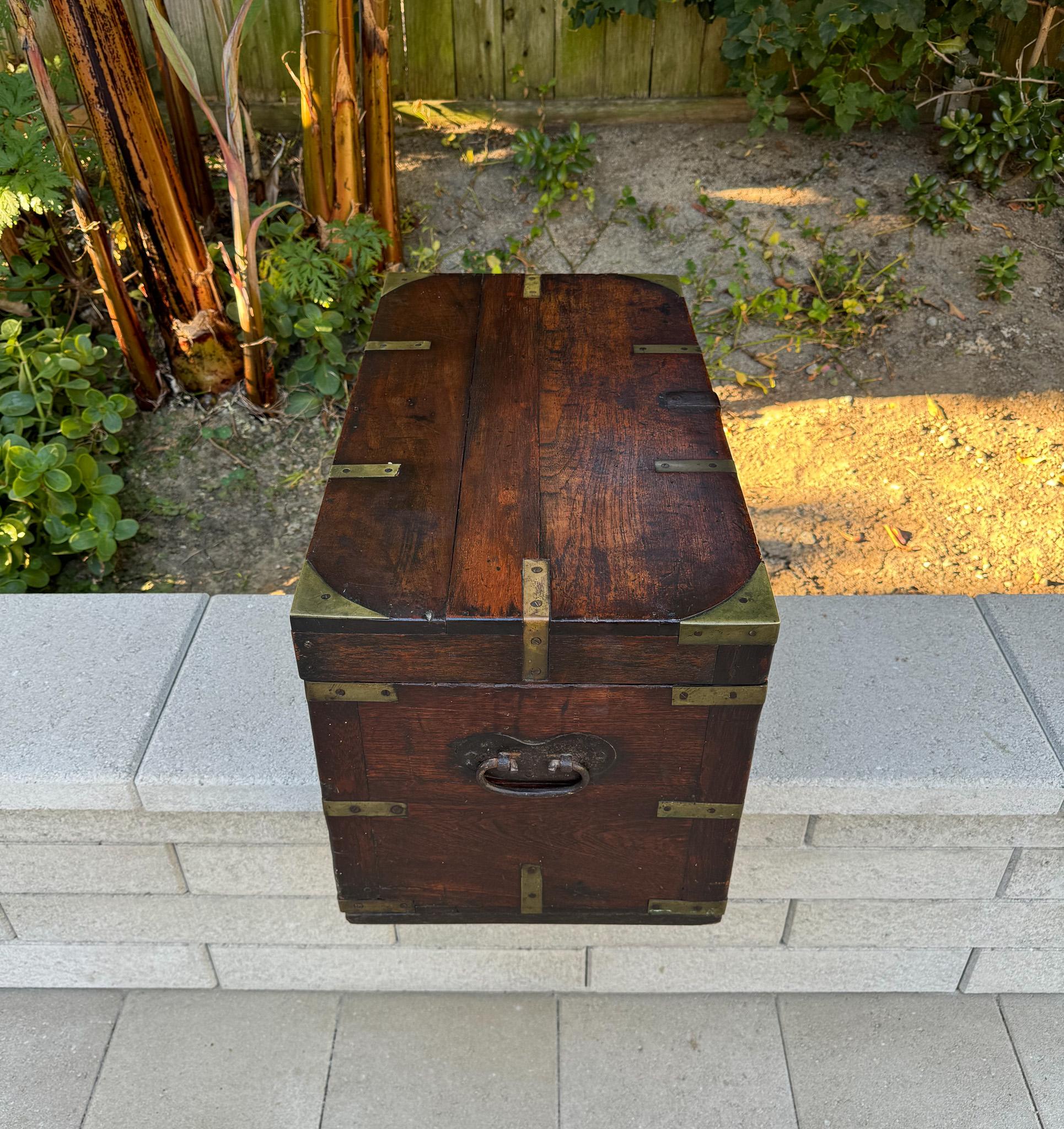 19th Century Brass Bound Wood Campaign Trunk 12