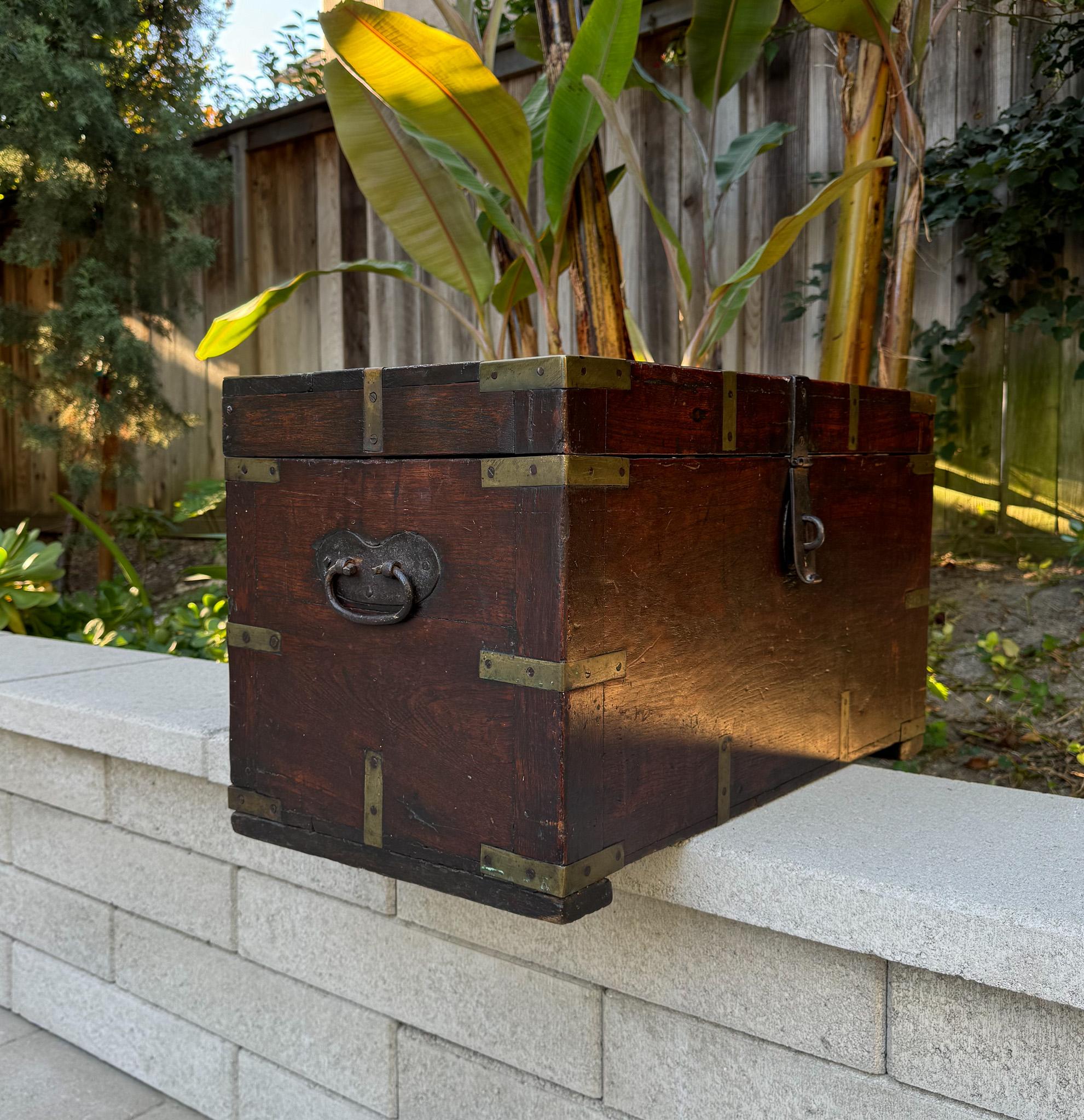 19th Century Brass Bound Wood Campaign Trunk 13