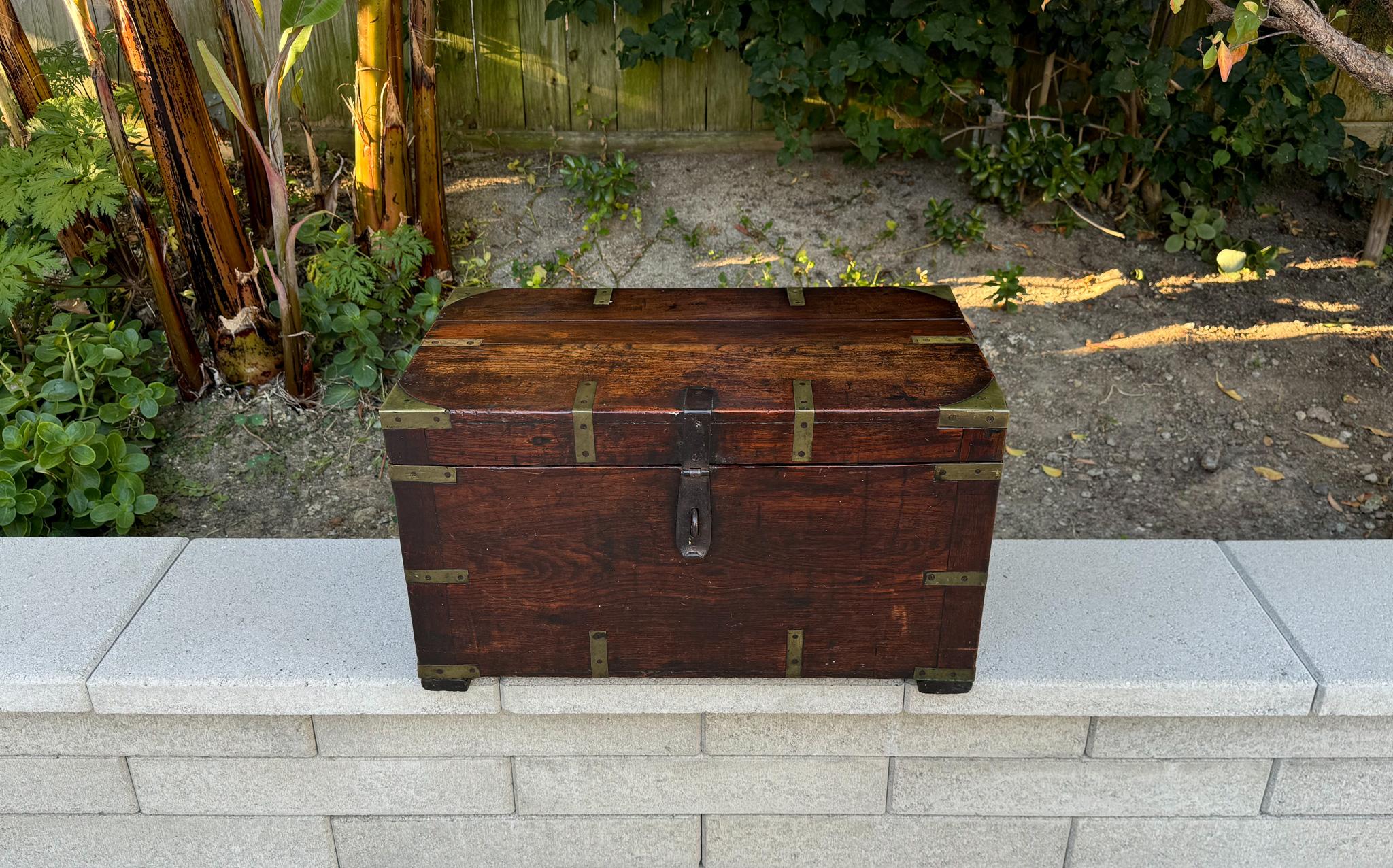 19th Century Brass Bound Wood Campaign Trunk 14
