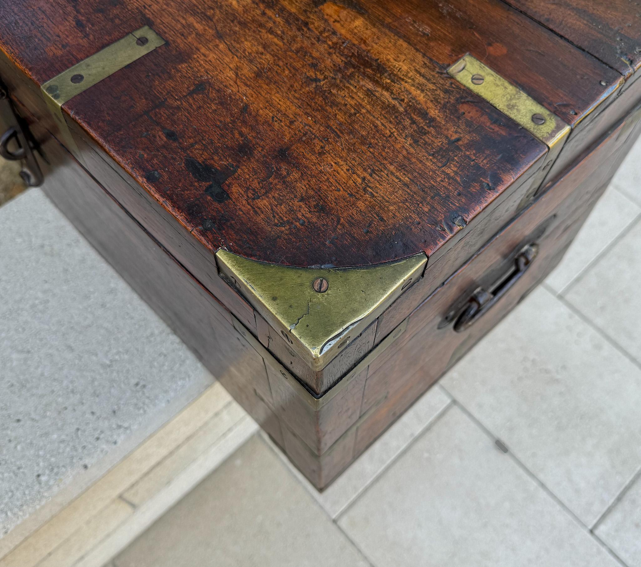 19th Century Brass Bound Wood Campaign Trunk 15