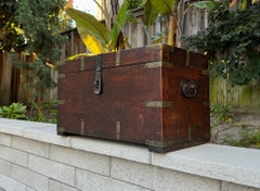 19th Century Brass Bound Wood Campaign Trunk
