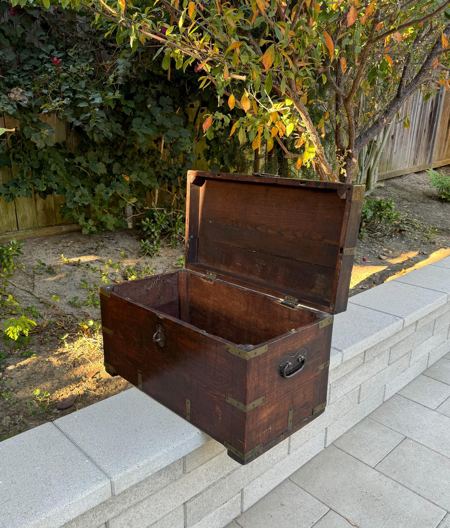 19th Century Brass Bound Wood Campaign Trunk 16