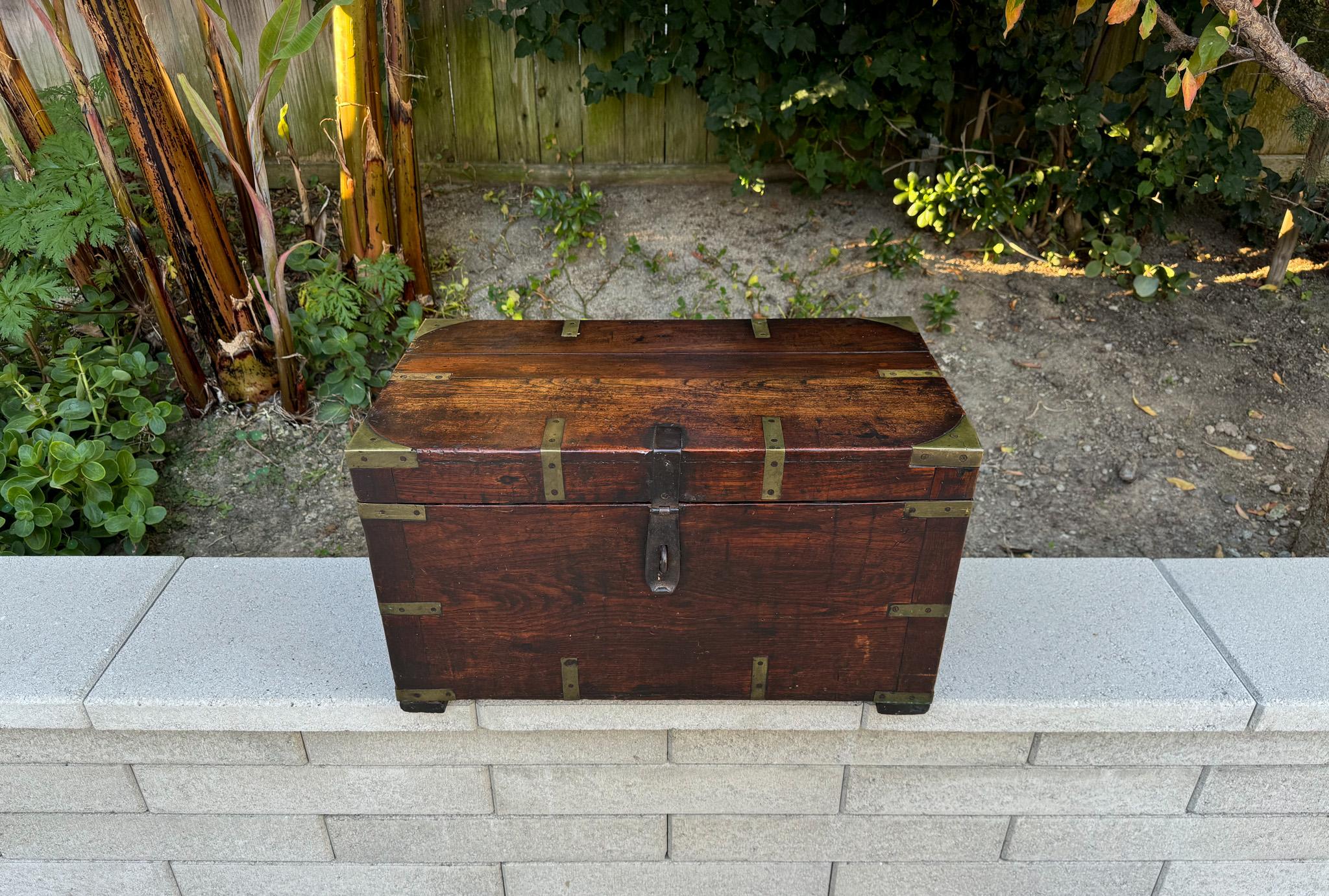 Unknown 19th Century Brass Bound Wood Campaign Trunk