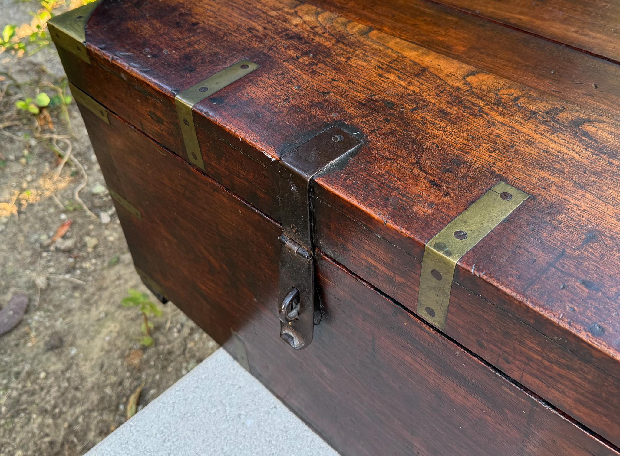 19th Century Brass Bound Wood Campaign Trunk 1