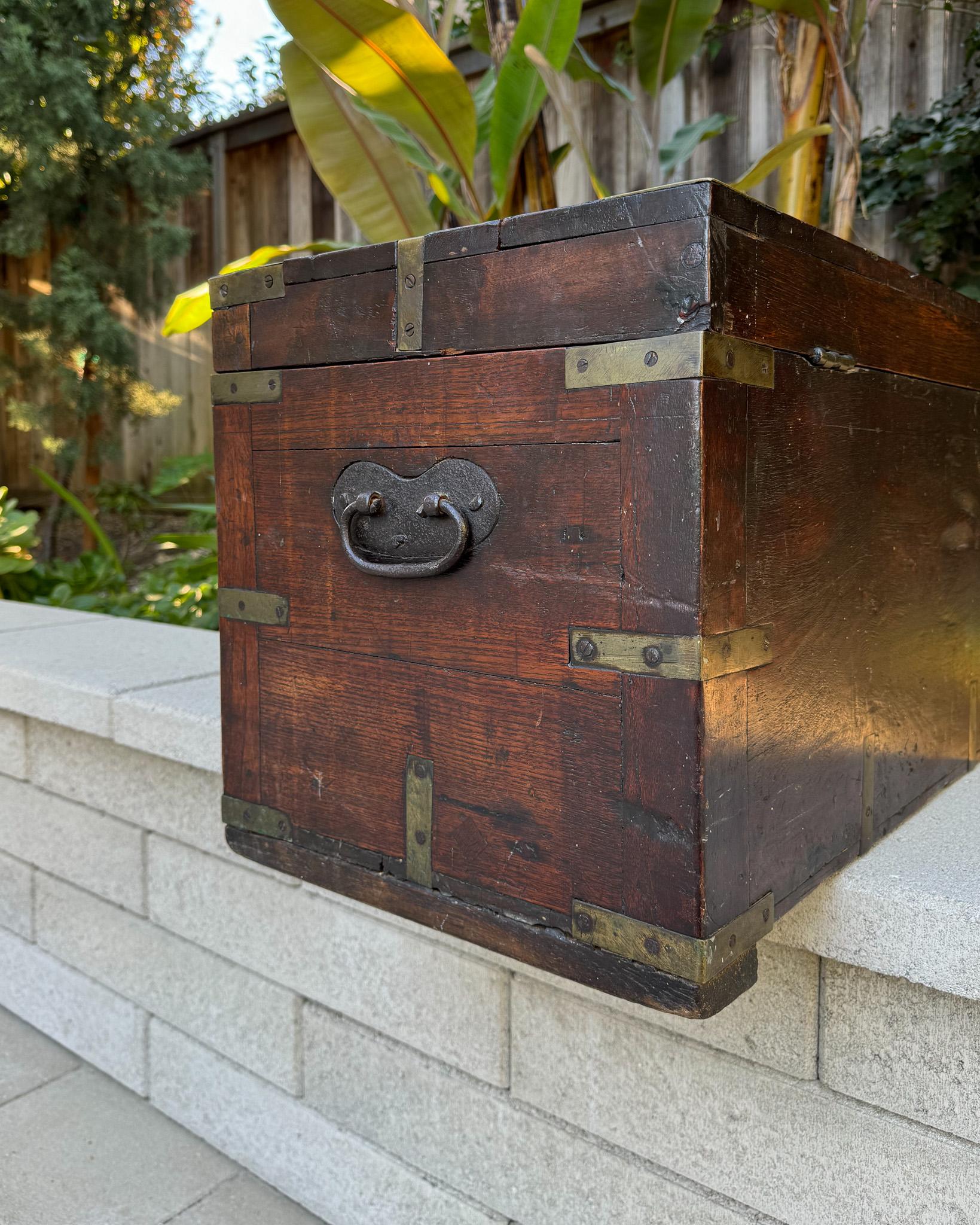 19th Century Brass Bound Wood Campaign Trunk 3