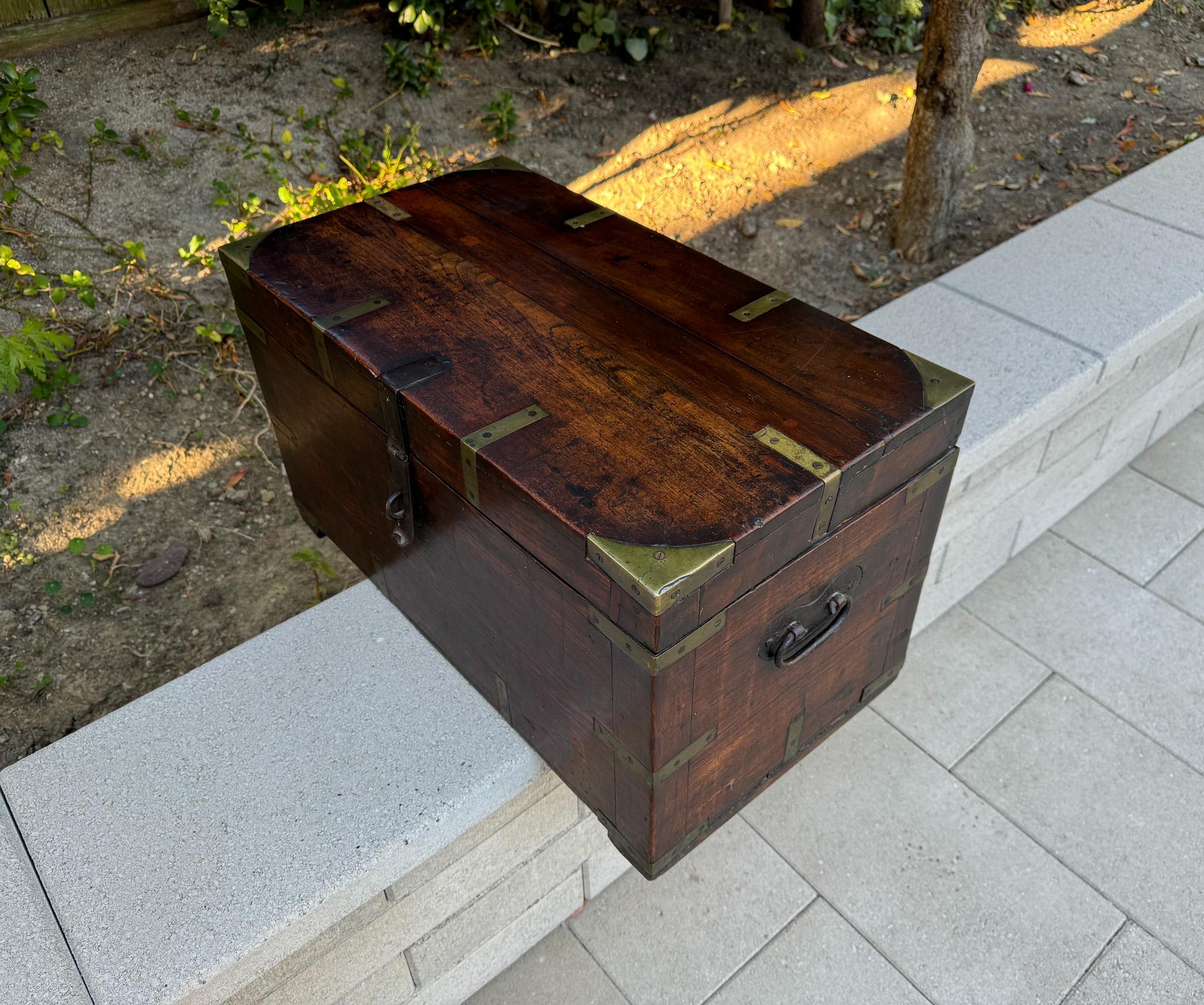 19th Century Brass Bound Wood Campaign Trunk 4