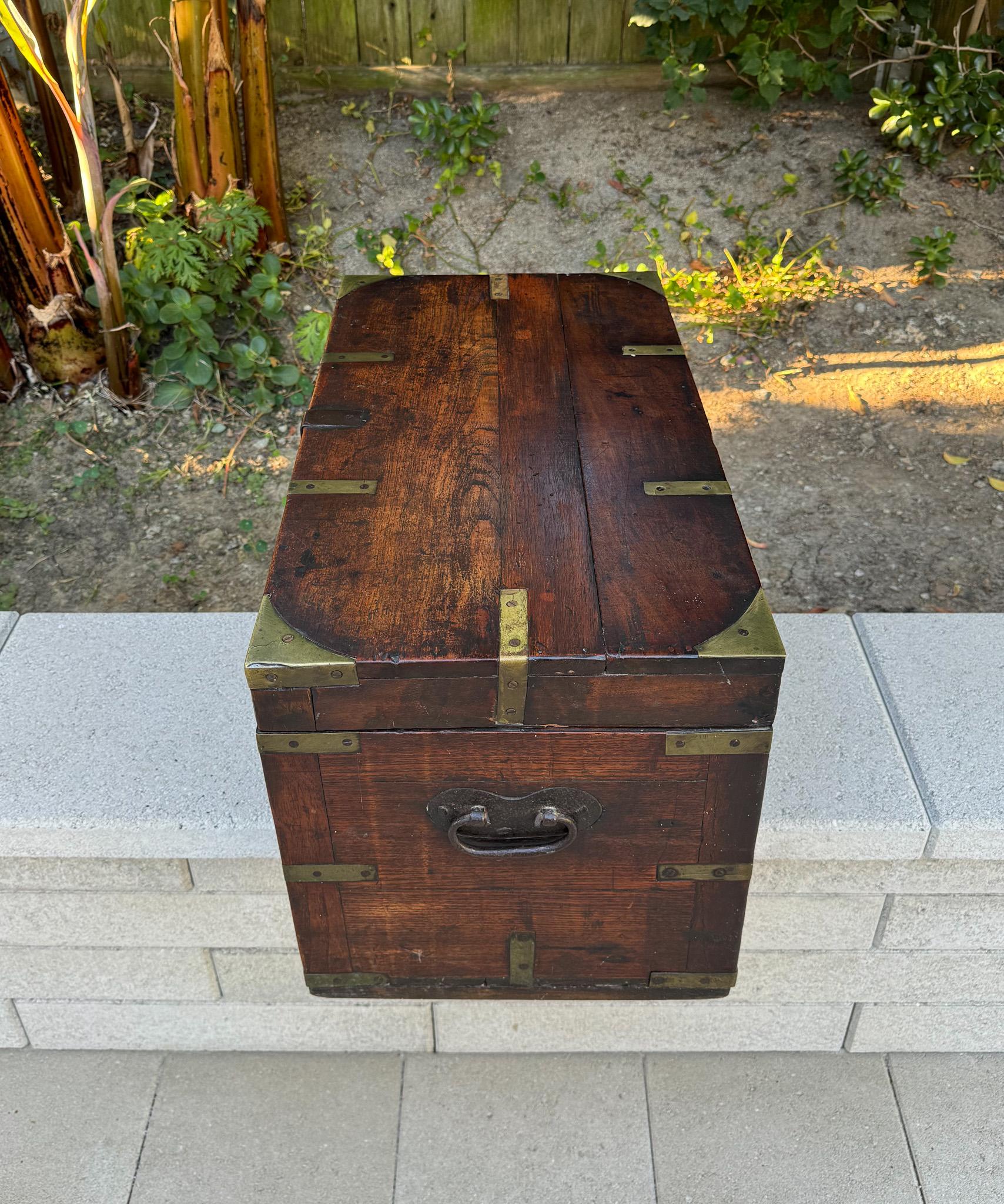 19th Century Brass Bound Wood Campaign Trunk 5